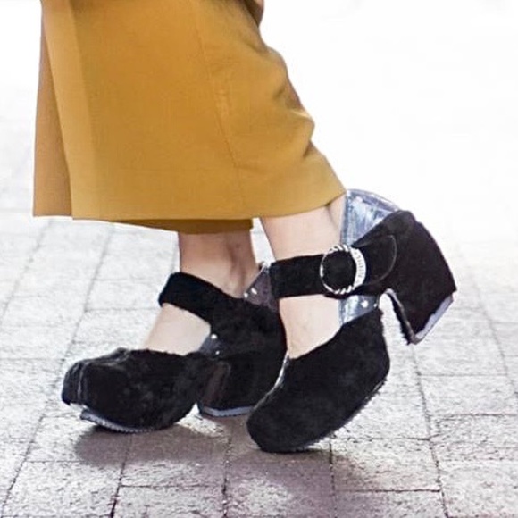 John Fluevog Prepare Leader Floral Shearling Mary Janes - Picture 1 of 8